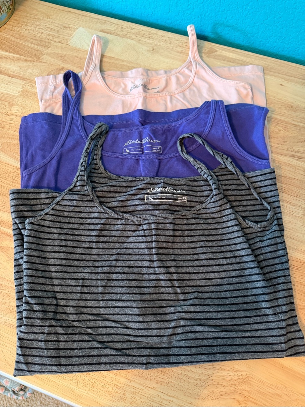 Eddie Bauer Women's Tank Top Pack - Pink, Blue, Gray/Black Stripe, all XS
